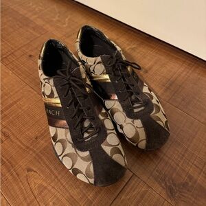 Coach Jayme Signature Sneakers in metallic gold and brown suede